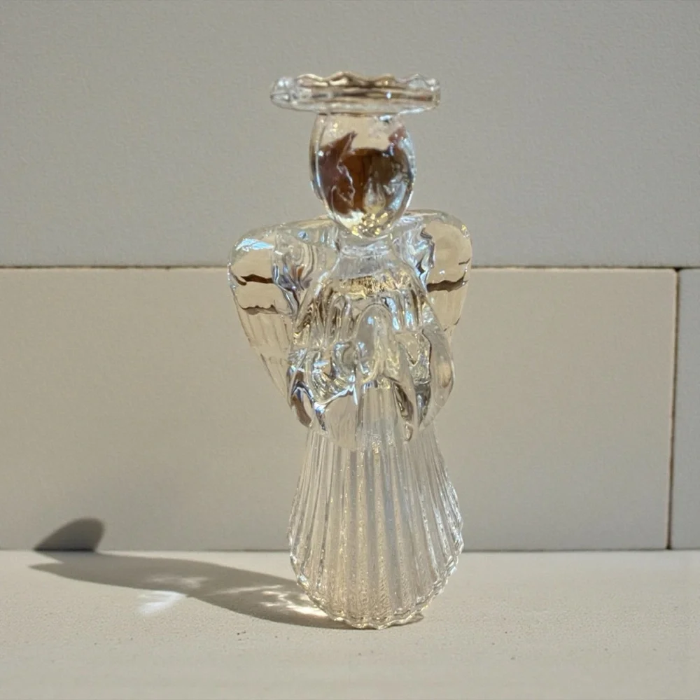 Set of 2 vintage crystal angels, candle holders, excellent condition